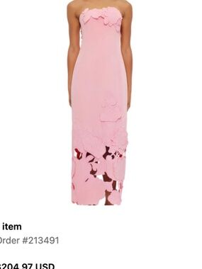 Miss Rosier- Inga Pink Strapless Floral Embroidered Maxi Dress L